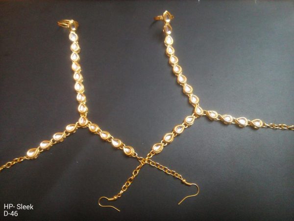Indian Kundan Ethnic Traditional Jewelry Set Bridal Wear Hand harness hathphool Beautiful backside meena - Image 15