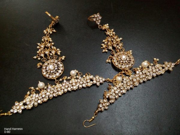 Indian Kundan Ethnic Traditional Jewelry Set Bridal Wear Hand harness hathphool Beautiful backside meena - Image 22
