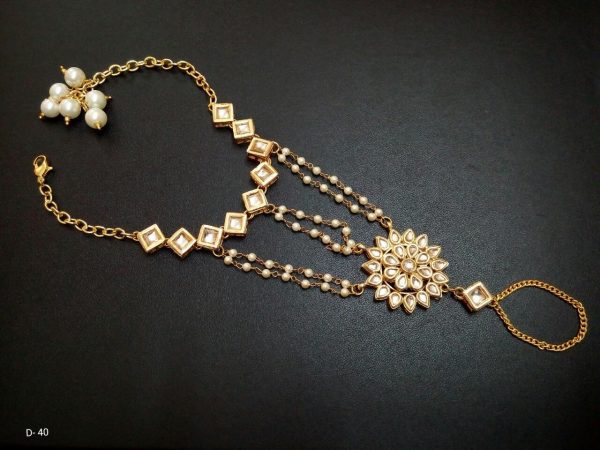 Indian Kundan Ethnic Traditional Jewelry Set Bridal Wear Hand harness hathphool Beautiful backside meena - Image 23