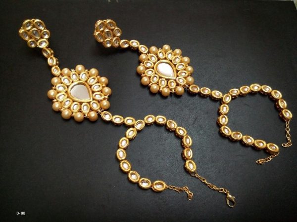 Indian Kundan Ethnic Traditional Jewelry Set Bridal Wear Hand harness hathphool Beautiful backside meena - Image 25