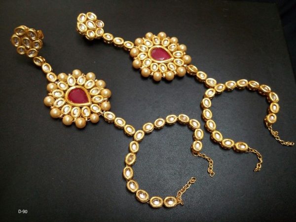 Indian Kundan Ethnic Traditional Jewelry Set Bridal Wear Hand harness hathphool Beautiful backside meena - Image 26