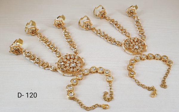 Indian Kundan Ethnic Traditional Jewelry Set Bridal Wear Hand harness hathphool Beautiful - Image 19