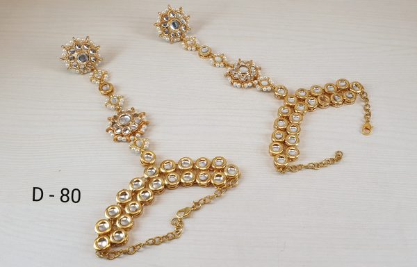 Indian Kundan Ethnic Traditional Jewelry Set Bridal Wear Hand harness hathphool Beautiful - Image 18
