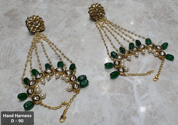 Indian Kundan Ethnic Traditional Jewelry Set Bridal Wear Hand harness hathphool Beautiful - Image 12