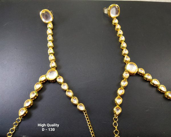 Indian Kundan Ethnic Traditional Jewelry Set Bridal Wear Hand harness hathphool Beautiful - Image 10