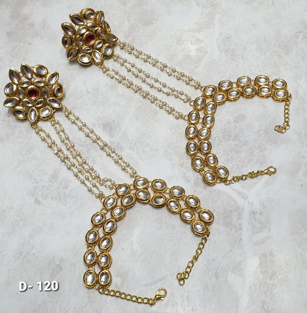 Indian Kundan Ethnic Traditional Jewelry Set Bridal Wear Hand harness hathphool Beautiful - Image 7