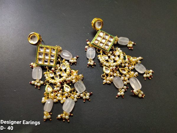 Indian Kundan Ethnic Traditional Jewelry Set Bridal Wear Earrings Beautiful backside meena Conjunto de joyas - Image 3