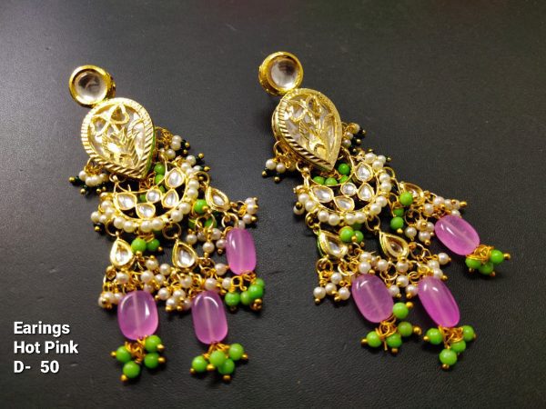 Indian Kundan Ethnic Traditional Jewelry Set Bridal Wear Earrings Beautiful backside meena Conjunto de joyas