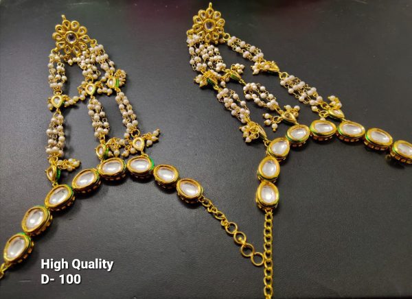 Indian Kundan Ethnic Traditional Jewelry Set Bridal Wear Hand harness hathphool Beautiful - Image 5