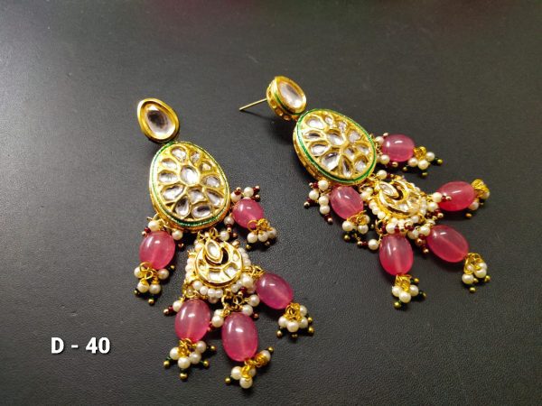 Indian Kundan Ethnic Traditional Jewelry Set Bridal Wear Earrings Beautiful backside meena Conjunto de joyas - Image 11