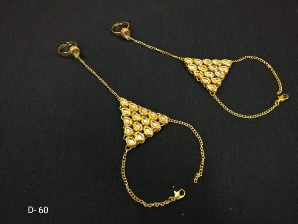 Indian Kundan Ethnic Traditional Jewelry Set Bridal Wear Hand harness hathphool Beautiful backside meena - Image 3