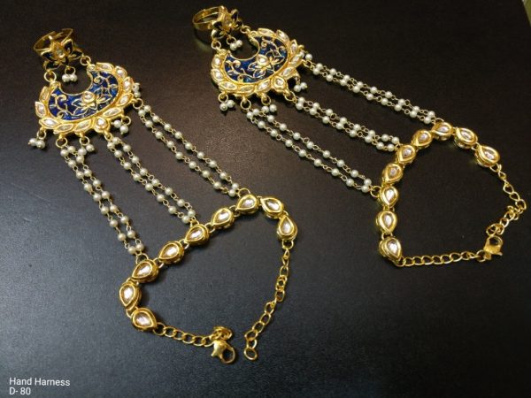 Indian Kundan Ethnic Traditional Jewelry Set Bridal Wear Hand harness hathphool Beautiful backside meena - Image 7