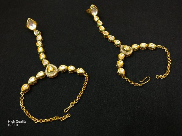 Indian Kundan Ethnic Traditional Jewelry Set Bridal Wear Hand harness hathphool Beautiful backside meena - Image 5