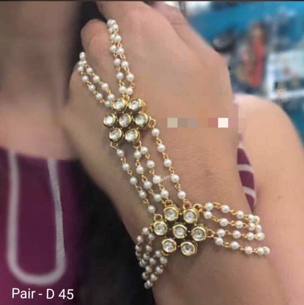 Indian Kundan Ethnic Traditional Jewelry Set Bridal Wear Hand harness hathphool Beautiful backside meena - Image 9