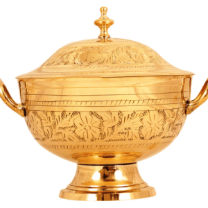 Brass Engraved Floral Design Donga with Lid & Handles, Mughlai Style, Serveware, Tableware - 1150 ml
