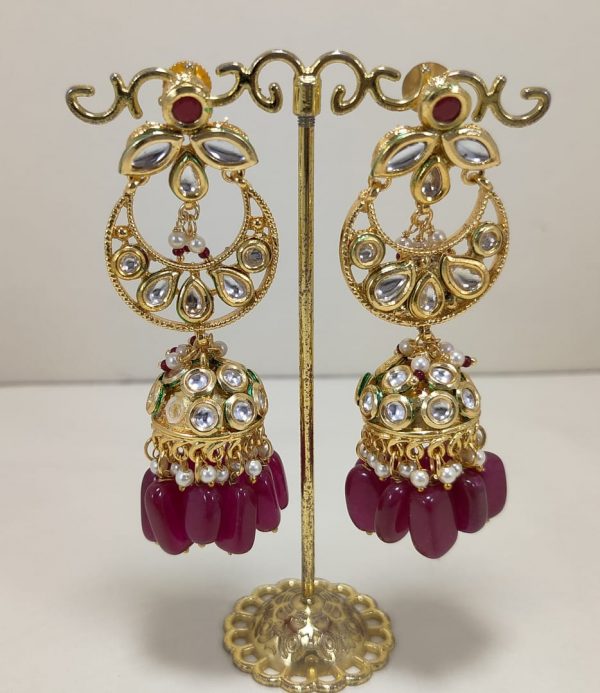 Indian Kundan Ethnic Traditional Jewelry Set Bridal Wear Earrings Beautiful backside meena бижута кундан - Image 9