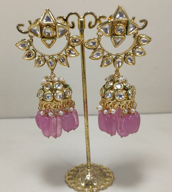 Indian Kundan Ethnic Traditional Jewelry Set Bridal Wear Earrings Beautiful backside meena бижута кундан - Image 8