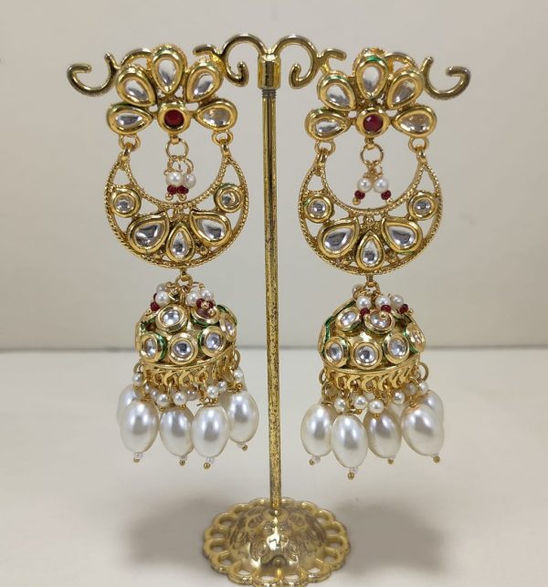 Indian Kundan Ethnic Traditional Jewelry Set Bridal Wear Earrings Beautiful backside meena бижута кундан - Image 5