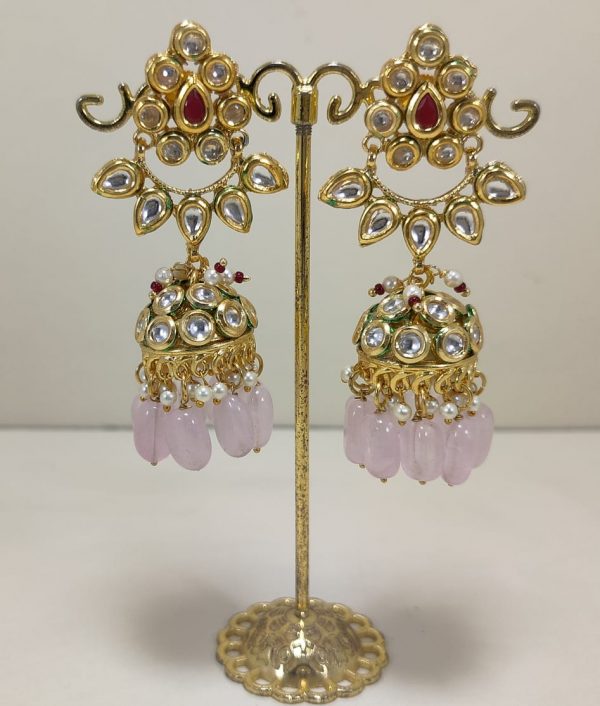 Indian Kundan Ethnic Traditional Jewelry Set Bridal Wear Earrings Beautiful backside meena бижута кундан - Image 3