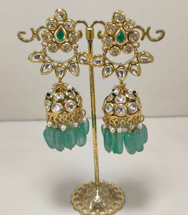 Indian Kundan Ethnic Traditional Jewelry Set Bridal Wear Earrings Beautiful backside meena бижута кундан