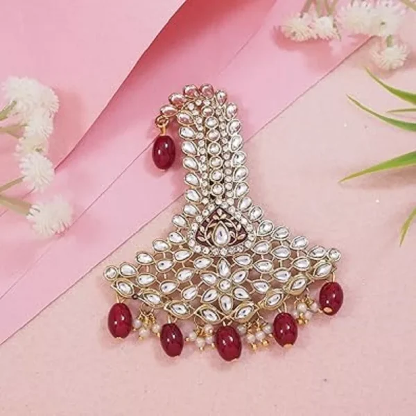 Gold Plated Traditional Stone Pearl Drop Safa Kalangi Brooch for Groom/Men/Dulha