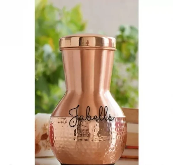 Pure Copper Smooth, Half-Hammered Matka Style Lacquer Coated Bedroom Bottle With