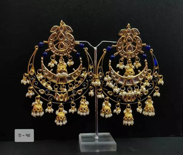 Pure Kundan Indian Arabic fantasy wedding jewelry Earrings Set Backside meena wao