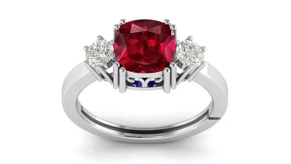 7.25 Ratti 6.50 Carat Certified Ruby Rashi Ratan Silver Adjustable Ring For Girl