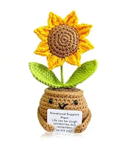 Handmade Crochet Artificial Flowers Potted Emotional Support Plant, Gratitude Crochet Flower Decor, Gift For Friends, Mother'S Day, Teacher'S Day, Anniversary, Thank You Present (Sunflower)