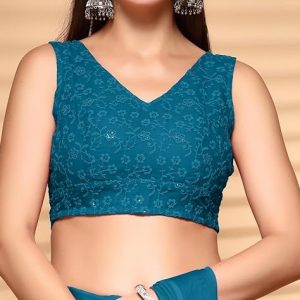 Traditional Ethnic Style Floral Zari Work Readymade Brocade Sleeveless V-Neck Blouse for Pairing with Sarees, lehengas, or Plazzo for Fusion wear