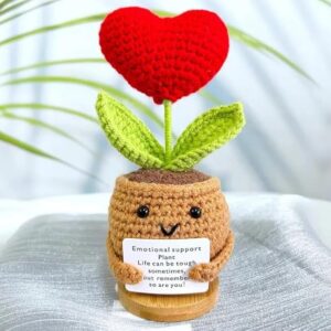 Crochet Artificial Flowers Potted Emotional Support Plant, Gratitude Crochet Flower Decor, Gift for Friends, Mother's Day, Teacher's Day, Anniversary, Thank You Present (Heart)
