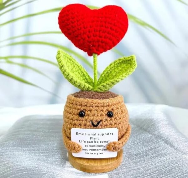 Crochet Artificial Flowers Potted Emotional Support Plant, Gratitude Crochet Flower Decor, Gift for Friends, Mother's Day, Teacher's Day, Anniversary, Thank You Present (Heart)