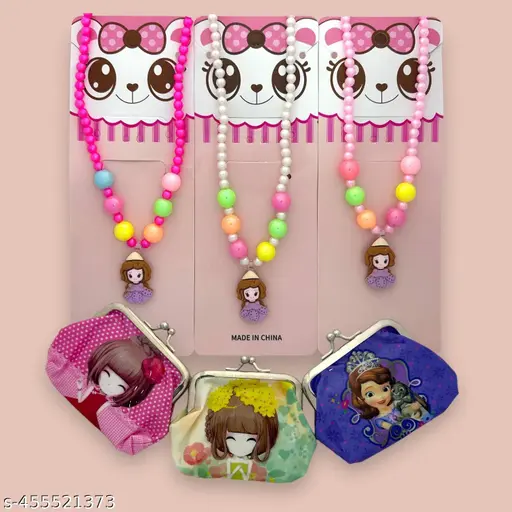 Kids Malla Necklace Set with Purse - 3Pc