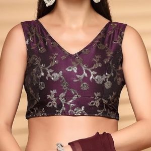 Traditional Ethnic Style Floral Zari Work Readymade Brocade Sleeveless V-Neck Blouse for Pairing with Sarees, lehengas, or Plazzo for Fusion wear (Copy)
