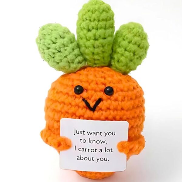 Cute Emotional Support Crochet Toys Handmade Gifts with Message for Women Men Friends Coworkers, Birthday Christmas Valentine's Gift (Carrot)