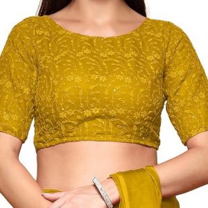 Traditional Ethnic Style Leaf Pattern Zari Work Readymade Brocade Sleeveless Round-Neck Blouse for Pairing with Sarees, lehengas, or Plazzo for Fusion wear