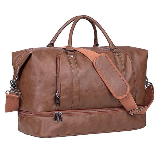 Travel Duffel Bag, Canvas Leather Oversized Weekender Bag Large Carry On Bag Travel Bag for Men or Women, [U]Brown, Fashion