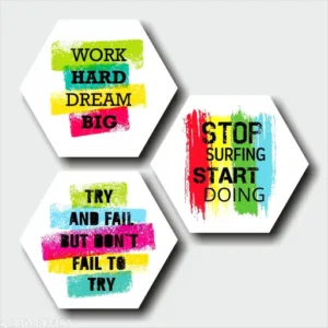 ART Set of 3 Hexagon Motivational Office Decor Art Prints MDF Board UV Textured Painting 17 Inch X 17 Inch