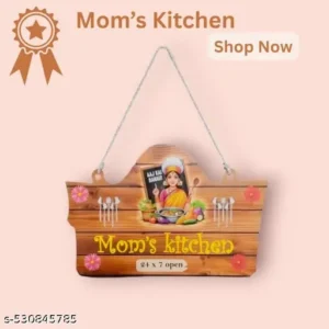 Mom's Kitchen Decorative Wooden Wall Sign, 24x7 Open, Kitchen Decor with Hanging Rope
