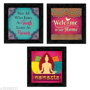 Indianara Set of 3 Welcome Home Framed Wall Hanging Laminated Paintings Matt Art Prints 9.5 inch x 9.5 inch each without Glass