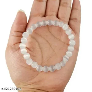 Selenite Natural Crystal Bracelet With Certified Unisex Adult Natural Semi Precious, Stone Bracelet, Crystal Stone 8mm Beads Bracelet Round Shape for Reiki Healing and Crystal Healing Chakra Stones