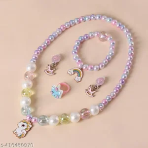 Children's Five-Piece Set Jewelry Set for Girls, Necklace, Earrings, Bracelet and Ring For Kids, Girl, Gift, Party