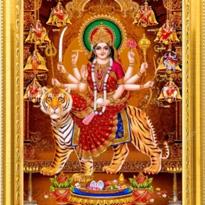 sherawali mata/Durga Maa/nav Durga on Tiger /sherawali mata/MATA vaishno Devi pindi roop photo frames golden Photo Frame with Laminated(6inchesx8inches)