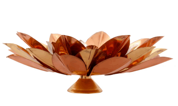 Pure Copper Lotus Design Tea Light Candle Diya / Deepak With Black Velvet Gift Box, Colour-Gold, Silver & Brown, Width-20.32 cm - Image 3