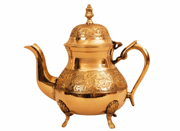Pure Brass Leaf Design Mughlai Tea Pot with Lid -750 ML