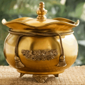 Pure Brass Handcrafted Decorative Handi | Pot with Lid and Floral Design, Serveware, Tableware