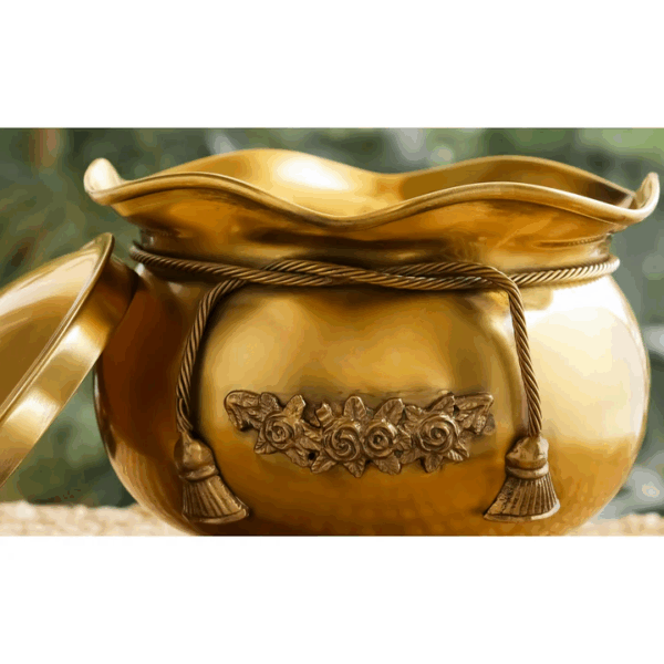 Pure Brass Handcrafted Decorative Handi | Pot with Lid and Floral Design, Serveware, Tableware - Image 2