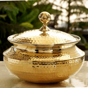 Pure Brass Handi / Degchi With Tin Lining Inside, Handi with Lid, Cookware, Dinnerware - 2000ml