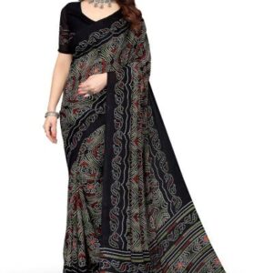 Womens Georgette Printed Saree With Blouse Piece(AAYUSHI BLACK_N_Free Size)