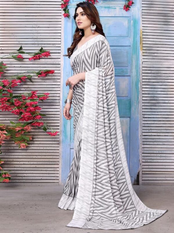 Women's Georgette Printed Saree with Unstitched Blouse Piece sari - Image 3
